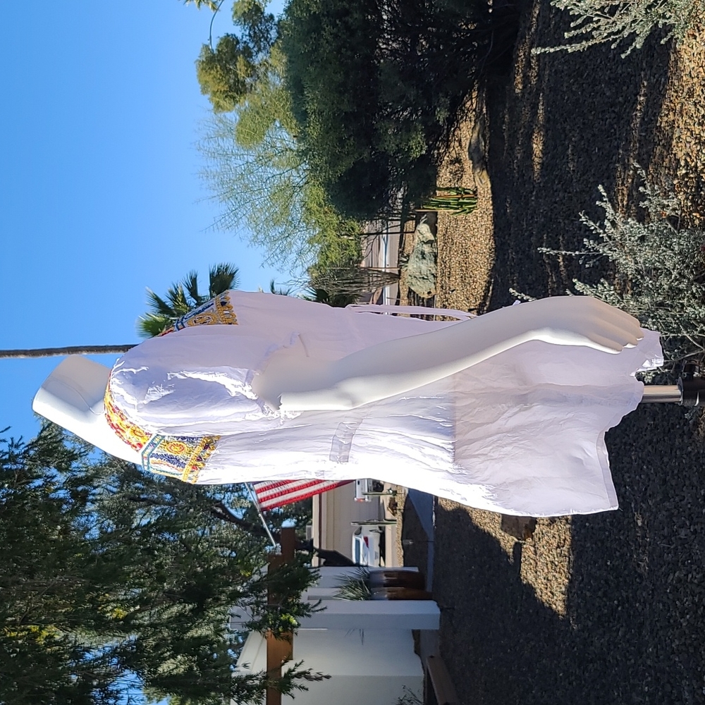 JOHNNY WAS ANTHRO White Embroidered Cotton Mini Dress M Boho Cover Up Mexico - Picture 7 of 17
